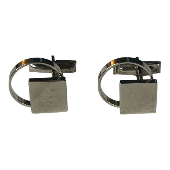 Vtg Embassy Fine Jewelry For Men Cuff Links Square Circle Design Silver Tone - Picture 1 of 5